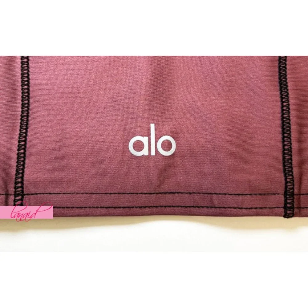 Alo Airlift Redefine Bra Burgundy Truffle Black Padded Sports Bralette Crop Top
